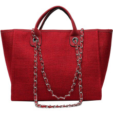 Dames schoudertas van canvas, ruime handtas, schoudertas met ketting (grijs)