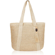 Grand sac de plage en paille pour femme, cabas en paille avec pompons, sac à main d'été tissé, sac bandoulière pour les vacances en plein air
