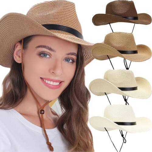 Ψάθινο Καπέλο Cowboy για Άνδρες Γυναικεία Καπέλο Παραλίας με Πλατύ Γείσο Καπέλο Panama