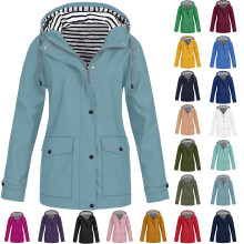 Chaquetas casuales lisas para mujer, tallas grandes, impermeables con capucha, cremallera y cordón ajustable, resistentes al viento y con bolsillo.