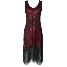 Mikilon Women1920Vintage flitteres ruha, szegecses bojtos ruha, elegáns, rövid bankett ruha