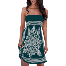 Boho-kjole til kvinder, plisseret tube-top, stropløs minikjole, vintage blomsterprint, sommerkjole, afslappet strandkjole med skulderfri ærmer