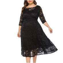 Plus Size Mesh Blonde Splicing Aftenkjole til Kvinder – Semi-Formel, Brudens Mor, Knælang, Lommer, Elegant Ensfarvet
