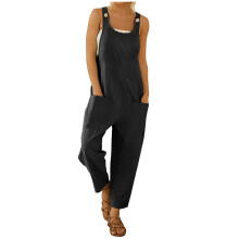 Pantaloni da donna, tuta lunga da donna in stile etnico con bottoni, tasche e bretelle, in offerta.