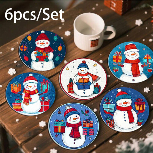 Weihnachtsschneemann-Untersetzer-Set, 6-teilig, hitzebeständig
