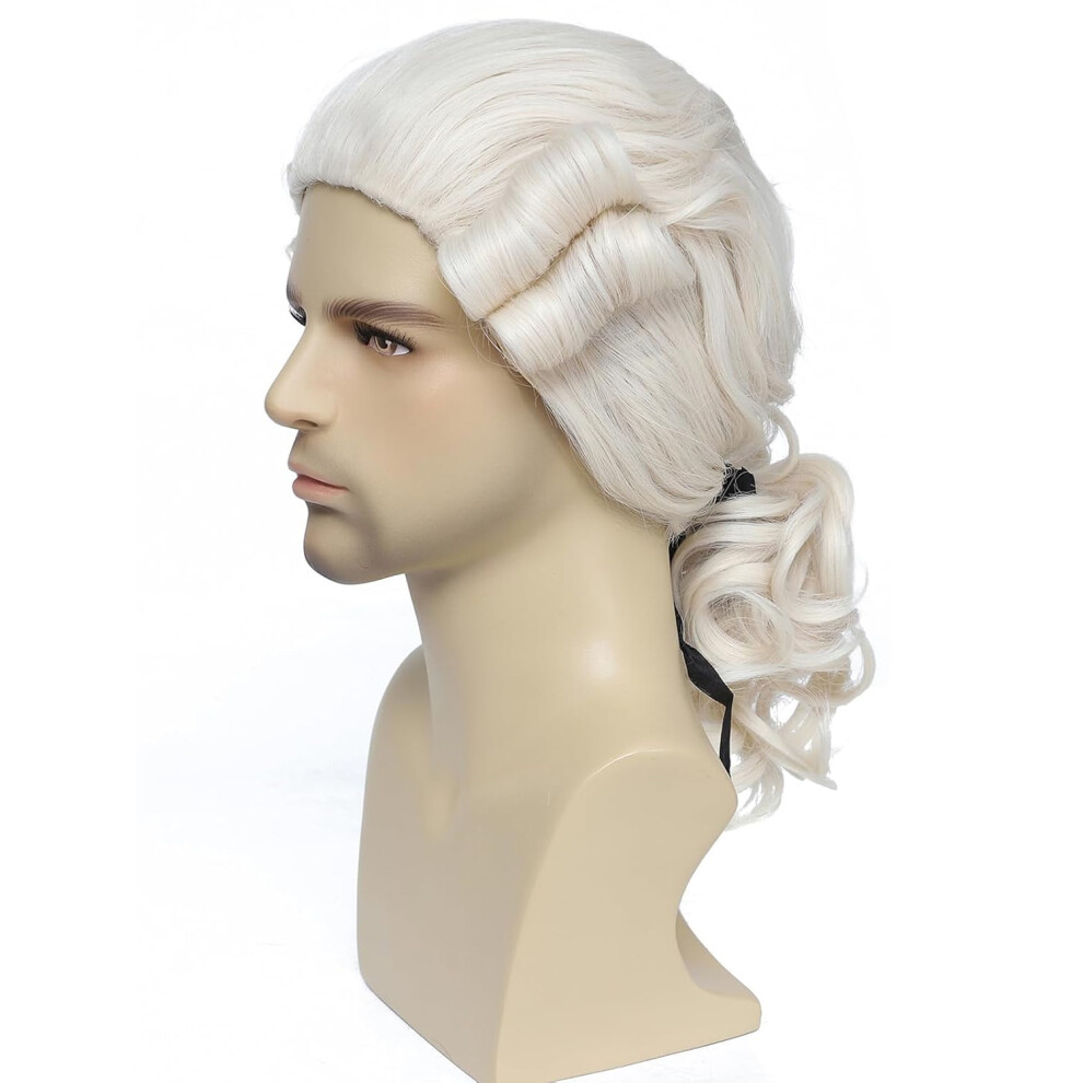 Unisex Cream Judge Colonial Wig Long Wave Beige Wig Washington Halloween Costume Cosplay Wigs (Beige)