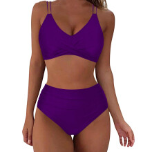 Conjunto de bikini de talle alto para mujer Kukoosong con bralette push-up acolchado y tirantes finos, traje de baño de color liso para playa y