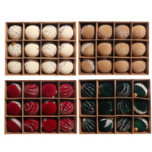 Flocked Christmas Ball Ornaments Beige Set of 12