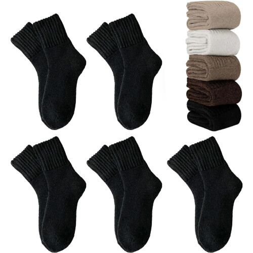 5-Pair Women’s Solid Mid-Calf Socks, Thick Warm Cotton Boot-Cut, Soft Breathable & Stretchy