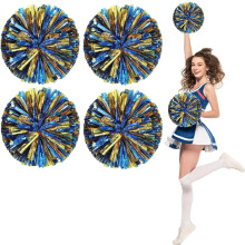 Pom Poms Cheerleading,Fluffy Cheerleader Pompoms with Finger Friendly Ring,Metallic Pom Poms Cheerleading for Celebration (Blue, 4 Pack)