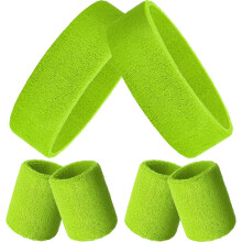 3-Pc Neon Sports Sweatbands Set (2 Headbands + 4 Wristbands) – Breathable Terry Cloth, Compatible with Basketball, Tennis, Cosplay