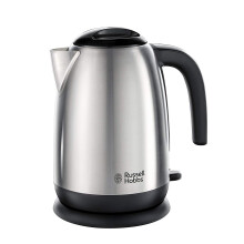 Russell Hobbs Stainless Steel & Black Electric 1.7L Cordless Kettle with black handle (Fast Boil 3KW, Removable washable anti-scale filter, Pull off