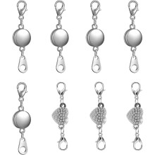 Hartvormige magnetische sluitingen, ronde karabijnsluitingen met verlengstuk voor armbanden en halskettingen – Gemengd zilver