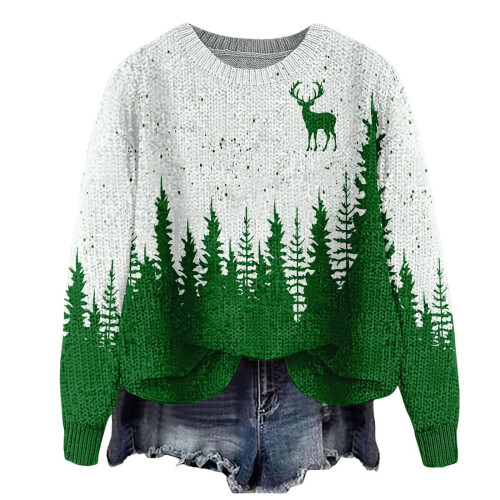 Pullover für Damen, Rundhalsausschnitt, lange Ärmel, Oversize-Schnitt, Herbstpullover, Grün L