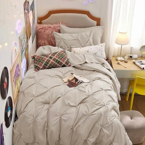 Beige Twin Comforter Set 5-Piece Bed in a Bag 2