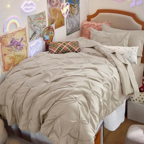 Beige Twin Comforter Set 5-Piece Bed in a Bag