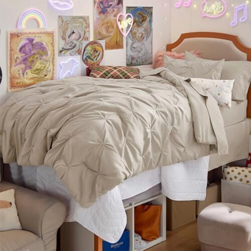 Beige Twin Comforter Set 5-Piece Bed in a Bag 1