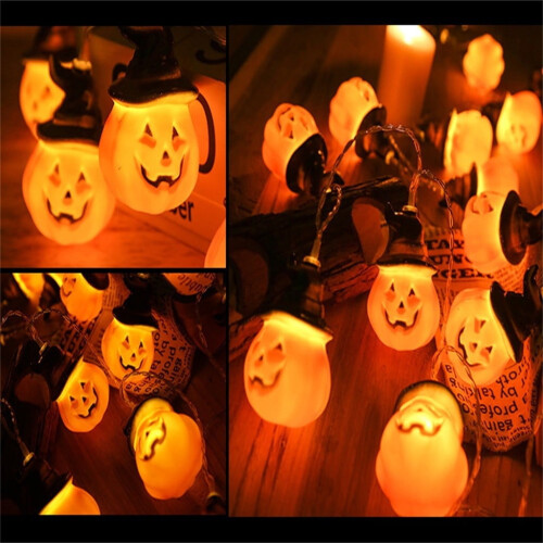 Κρεμαστά φωτάκια κολοκύθας για το Halloween, 20 φωτάκια σε σχήμα πορτοκαλί Jack O'Lantern, με 2