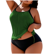 Maillot de bain femme, grande taille, couleur unie, avec coussinet de poitrine et sans armature, coupe ample, cordon de serrage et fente.