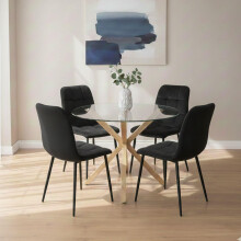 Modern Round Glass Dining Table with 4 Chairs