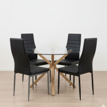 Round Glass Dining Table Set With 4 Black Chairs