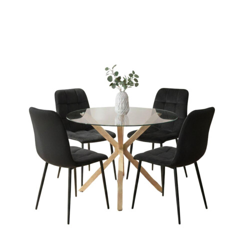 Modern Round Glass Dining Table with 4 Chairs 1