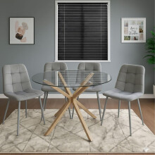 Round Glass Dining Table Set With 4 grey Chairs