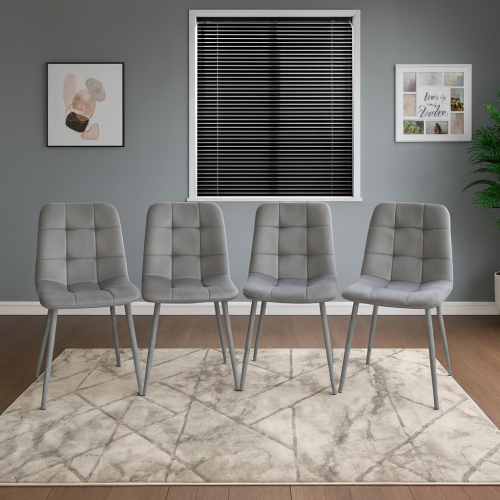 Round Glass Dining Table Set With 4 grey Chairs 1