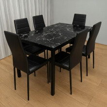 Black Marble Effect Dining Table Set with 6 Chairs