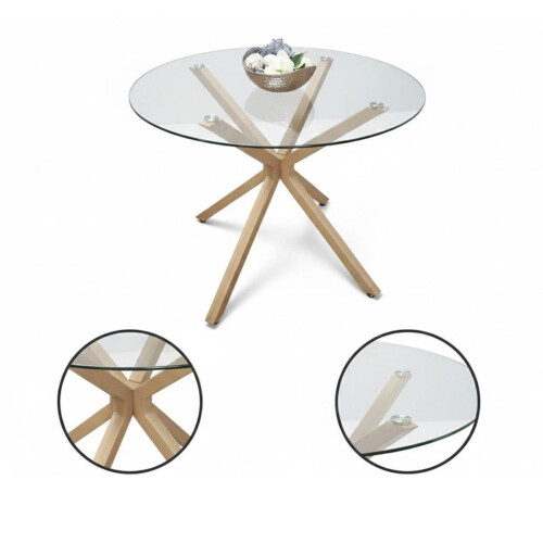 Round Glass Dining Table Set With 4 grey Chairs 1