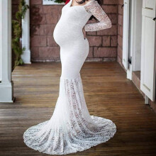 Loyisvidion Umstandskleid für Damen, modisches, sexy langes Fotokleid aus Mesh-Spitze, weiß, Größe XL