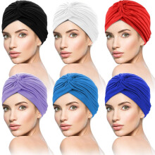 BSWALF6Pcs Gorro turbante elástico para la cabeza, envolturas para la cabeza para quimioterapia, gorro Bennie Twisted de la India para mujeres y