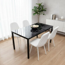 Black Marble Effect Dining Table Set with 4 Chairs