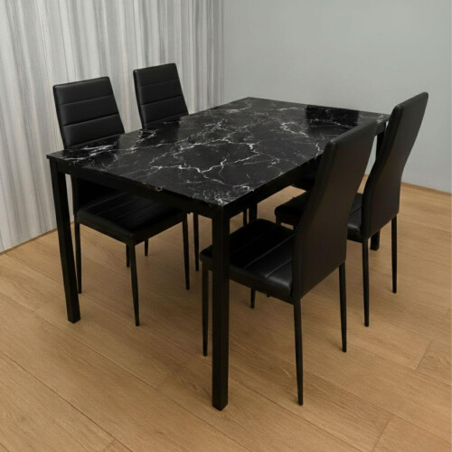 Black Marble Dining Table with 4 Black Chairs