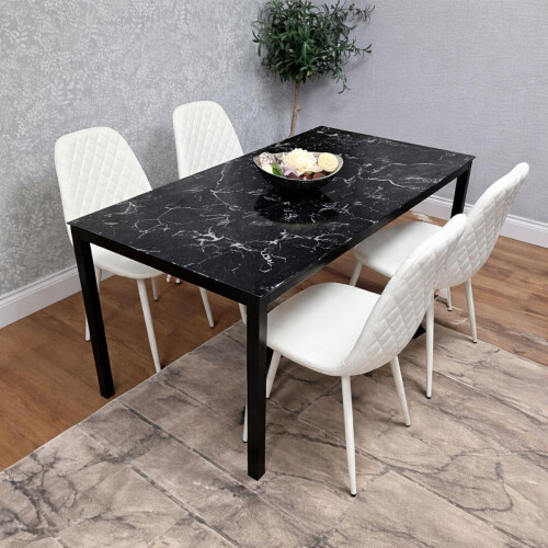 Black Marble Effect Dining Table with 4 Chairs