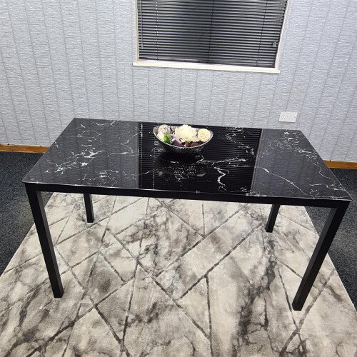 Black Marble Dining Table with 4 White Chairs 1