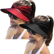 2 Packs Womens Sun Visor Hat Wide Brim Summer UPF 50+ UV Protection Beach Sport Cap