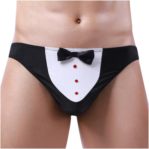 Heren stringbikini met strik en voorgevormde pouch, G-stringkostuum