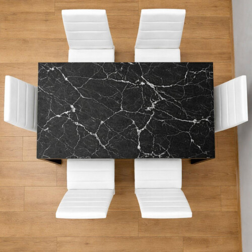 Black Marble Effect Dining Table with 6 White Faux Leather Chairs 1