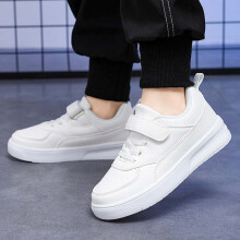 Zapatillas deportivas blancas para niños, color liso, cierre de cordones y velcro, suela suave antideslizante, ideales para deportes y actividades