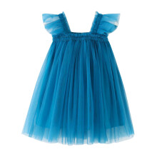 Kleinkindkleid, Babykleid für Mädchen, Netzkleid, süßes Sommerkleid aus Netzstoff, einfarbig, mit fliegenden Ärmeln und Trägern