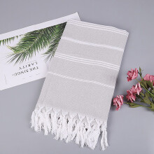 Grote katoenen strandhanddoek, absorberend, extra groot formaat, Europese en gebreide gestreepte handdoek met franjes, Turks zandkleurig.