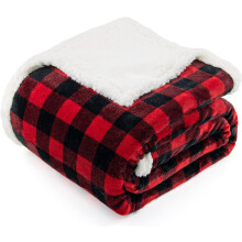 Christmas Sherpa Fleece Throw Blanket, Soft Warm Buffalo Plaid Plush Blanket for Couch, Sofa, Bed – Red, 50"x60"