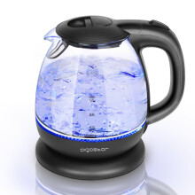 Aigostar Small Electric Kettle, 1.0L Black Glass Kettle Cordless, Compact Mini Clear Water Tea Kettle Fast Quiet Boil for Kitchen Bedroom Office,