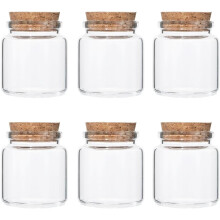 1 caja de 6 botellas de vidrio de 50 ml con tapones de corcho, pequeños frascos de vidrio transparente para dulces y especias, frascos decorativos