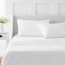 100 % Baumwolle, 4-teiliges Bettwäscheset (Queen-Size) – Weicher Satin, 40 cm tiefe Taschen, pflegeleicht, Weiß