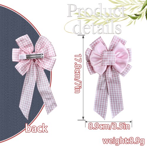 Gingham Hair Bows Ribbon Clips 7-inch 9 pcs 1