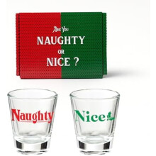 2 Shot Glasses - Christmas Naughty & Nice, 1.5 oz, Red/Green, Gift Boxed – Fun Gag Gift for Him/Her, Liquor Game – Compatible with Standard Bar