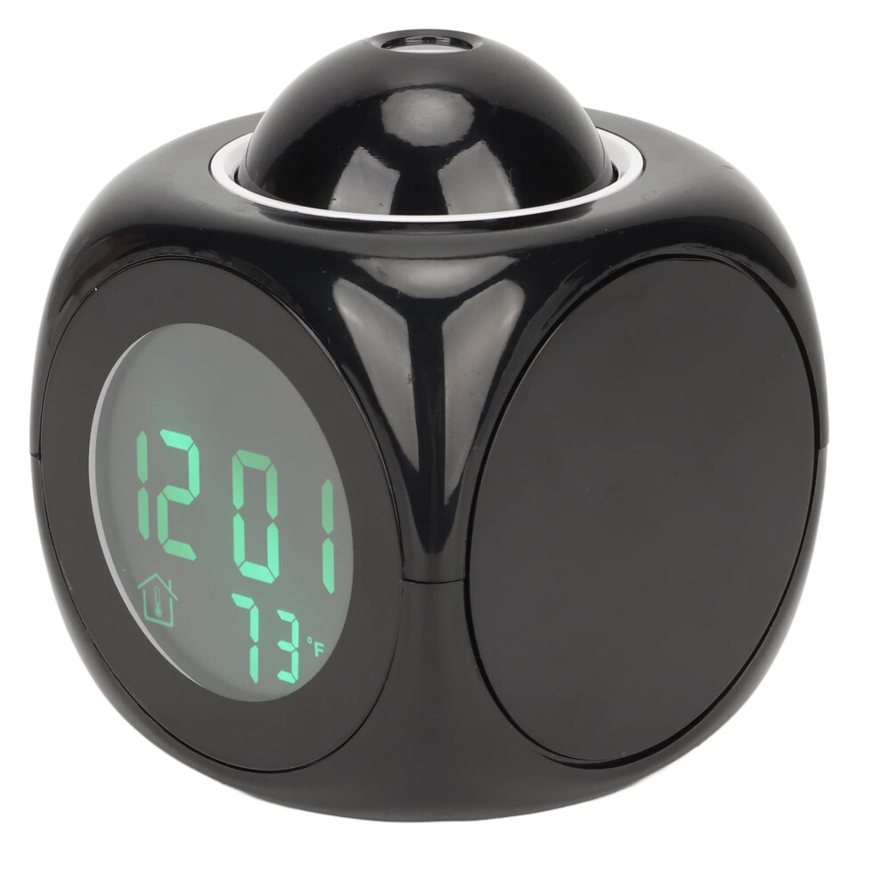 Projection Alarm Clock with Adjustable Time Projection, Voice Reporting, Music Alarm, Snooze, Indoor Temperature Display for Bedroom