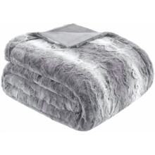 Zuri Soft Plush Oversized Faux Fur Throw – Animal Stripes, Faux Mink Reverse, All-Season Blanket for Bed/Sofa/Office, Grey, 60x70"